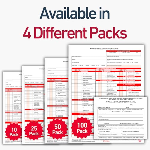 50 Pack 3 Ply Carbonless Annual Vehicle Inspection Report Forms with FMCSA 2