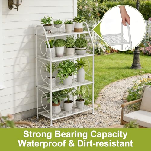 Plant Stand 4 Tier Plant Shelf for Indoor Outdoor (White / 4 Tier)