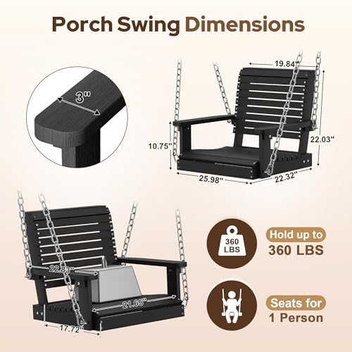 4 FT Single Porch Swing (Black / 1 Seat)