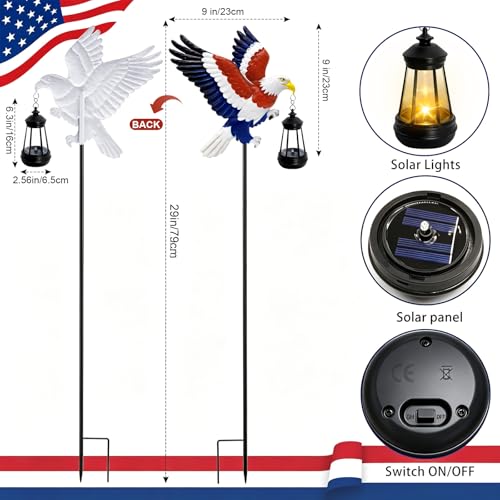 4th of July Decorations 250th anniversary Bald Eagle Solar Garden Light Outdoor Waterproof