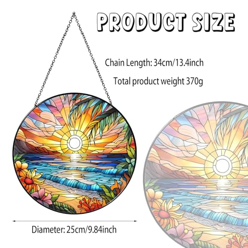 Beach Sunset Sun Catcher Stained Glass Window Hanging 9.8'' (Beach Sunset / 9.8inch)