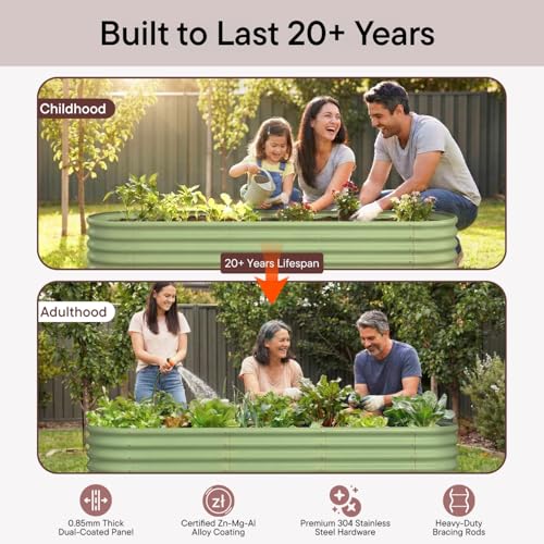 12 Pack 18" Tall Metal Raised Garden Beds (Beige / Set of 12)