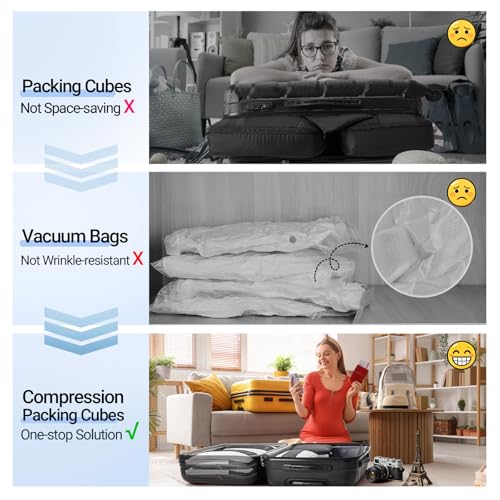 4 Set Compression Packing Cubes for Travel Essentials (Black)
