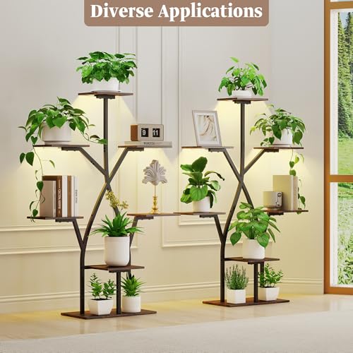 Plant Stand Indoor with Grow Lights 50" Plant Shelf Corner Lighted Plant Stands for Indoor Growing Multiple Metal 7 Tiered Large S (Black-50")