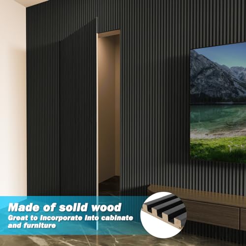 108 x 5.7 Inch Slat Wood Wall Paneling for Interior Decor (8Pcs-108 x 5.7 Inch / Slat Black)
