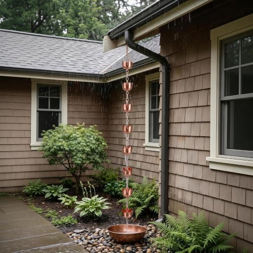 Copper Rain Chain for Gutters (Lotus Cups)