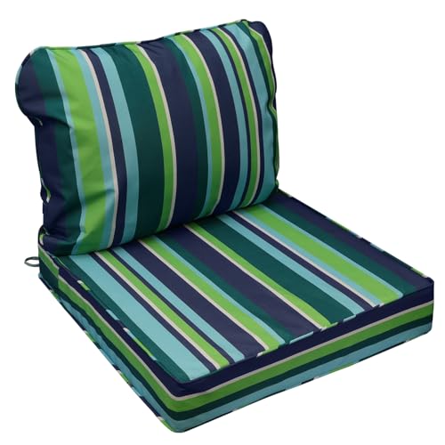 Outdoor Chair Cushions (Stormy Teal Coastal Stripe / 23.5"x25.5"x5" / 23.5"x19")