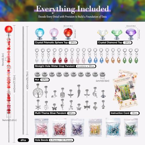 16in Extra Long Beaded Garden Stakes kit (Multiple Colors)