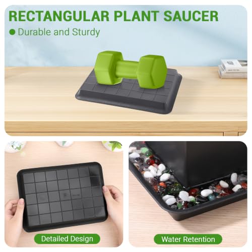 10 Inch Plastic Plant Tray Saucer Rectangular (10 Inch / Black)
