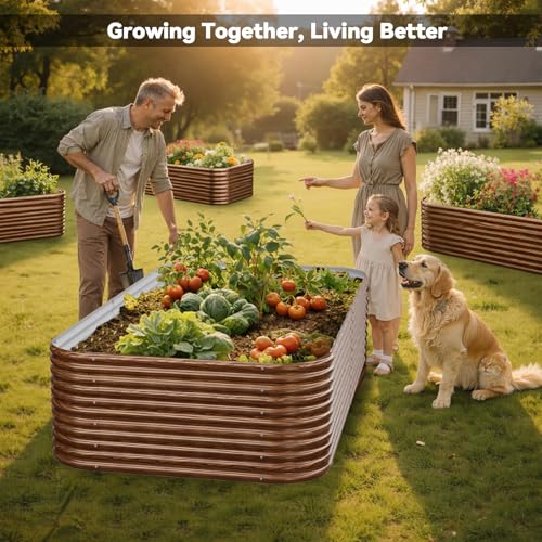 4 Pack Tall 8x4FT Brown Corrugated Galvanized Steel Raised Garden Bed Outdoor (Brown / 8x4FT)