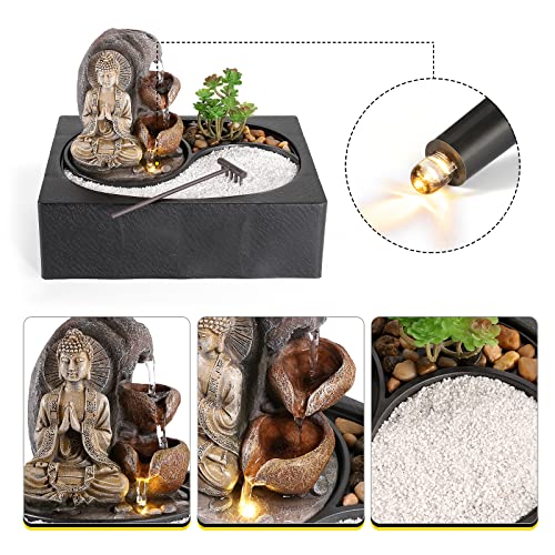 Indoor Water Fountains Tabletop Water Fountain with Warm Light (Style 9)