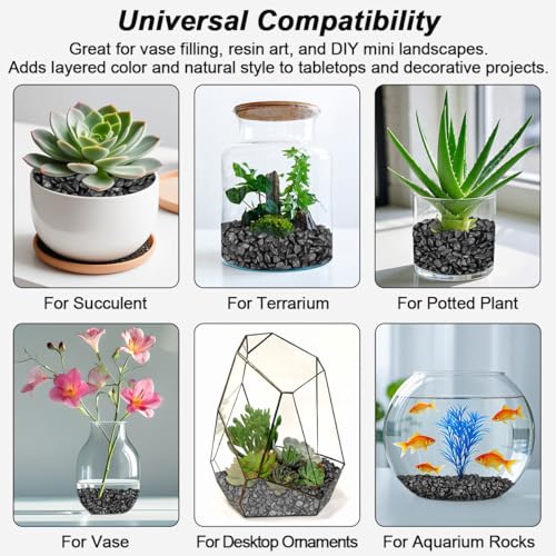 Decorative River Rocks & Landscaping Pebbles for Potted Plants (1 Pound / Black)
