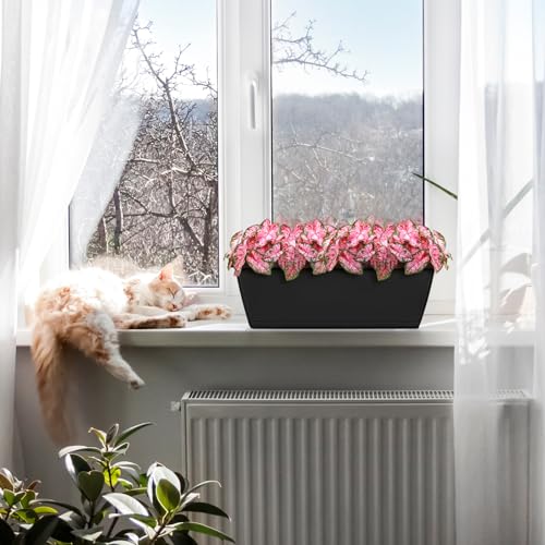 4 Pack Window Boxes Planters Railing Planter Box with Adjustable Brackets (Black+black Brackets)