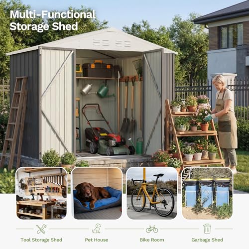 8x6 FT Outdoor Storage Shed with Floor Frame (Gray / 8x6 FT)