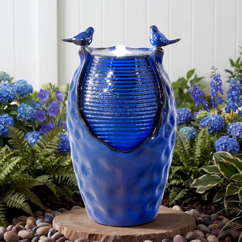 23.5" H Ceramic Jar Outdoor Fountain (Blue Glazepot Cobalt 23.5"h-honeycomb)