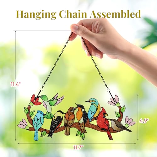 Stained Glass Window Hanging Birds On Branch Sun Catcher Decor (with Gift Packaging)