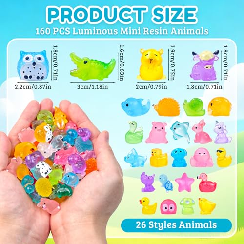 160 Pcs Luminous Mini Resin Animals Tiny Little Figures Glow in the Dark