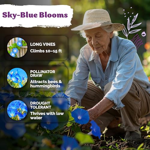 150 Heavenly Blue Morning Glory Heirloom Flower Seeds