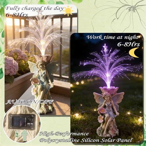 Fairy Garden Decor Statue Solar Fairy Garden Statues With Fiber Optic Light (White Fairy)