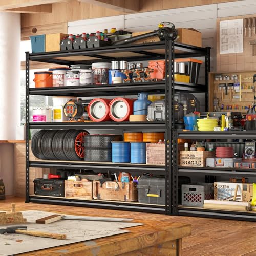 48" W Garage Shelving 3000LBS Storage Shelves 5 Tier Industrial Shelving Adjustable Metal Storage Shelves for Garage (48" W x 72" H x 18" D)