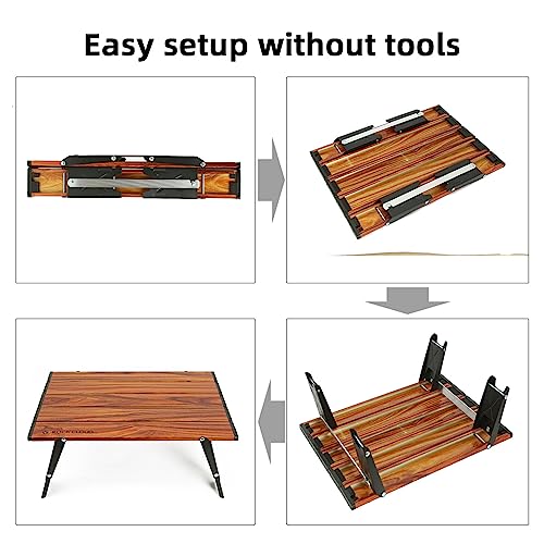 Ultralight Folding Beach Table Adjust Height Aluminum Portable Mini Camping Table (Small / Height Adjustable / Wood Grain)