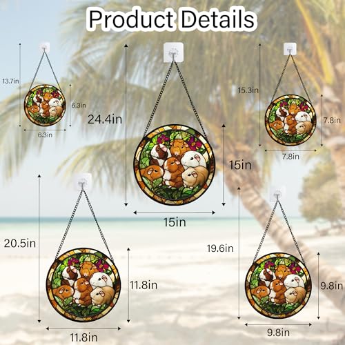 Guinea Pig Family Garden Stained Glass Window Hanging Suncatcher Gifts 6.3" (Brown and White / 6.3x6.3 IN)