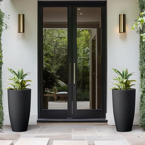Set of 2 Black Concrete Round Planters 23.6" Tall Home & Outdoor (2 Count)