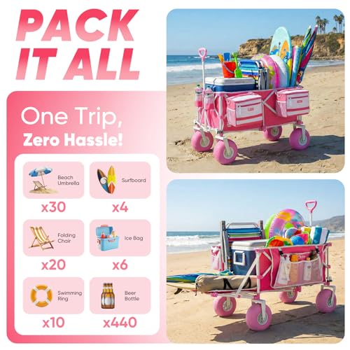 Heavy Duty Beach Wagon with 9" Big Sand (Pink)