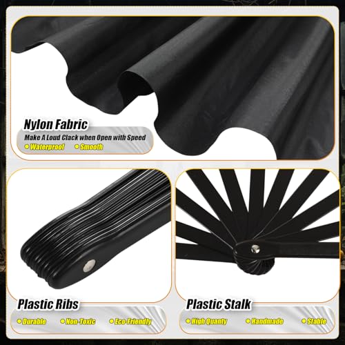2 Packs Large Folding Hand Fans (Black and Orange)