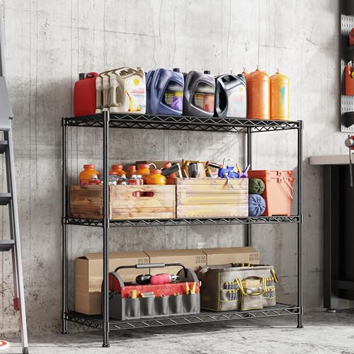 36.4"W 3 Tier Metal Shelving (Black-36.4"Wx14"Dx35.6"H（2P）)
