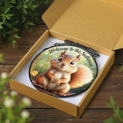 Stained Glass Window Hanging 8" Welcome to the Nuthouse Squirrel Sun Catchers (Squirrel)