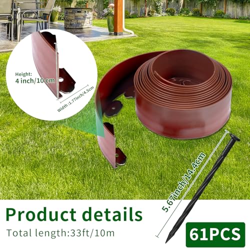 Landscape Edging 4in Garden Edging Borders No Dig 33ft (Brown / 4in x 33ft)