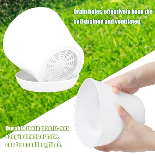 36 Pack 5.5 Inch Plastic Plant Pots with Saucers White Flower Plant Container Seed Starting Pots Thickened Seedlings Nursery Pot for Home Garden Indoor Outdoor Flowers (White / 5.5 Inches)