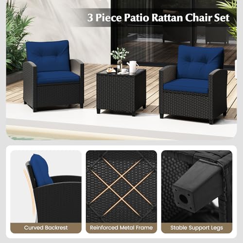 3 Piece Patio Furniture Set (Black-navy)