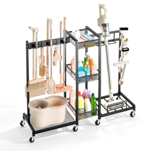 Broom Holder with Cleaning Supplies Organizer (Large)