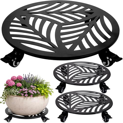 3 Packs Metal Plant Caddy with Wheels 16 inches Heavy (16")
