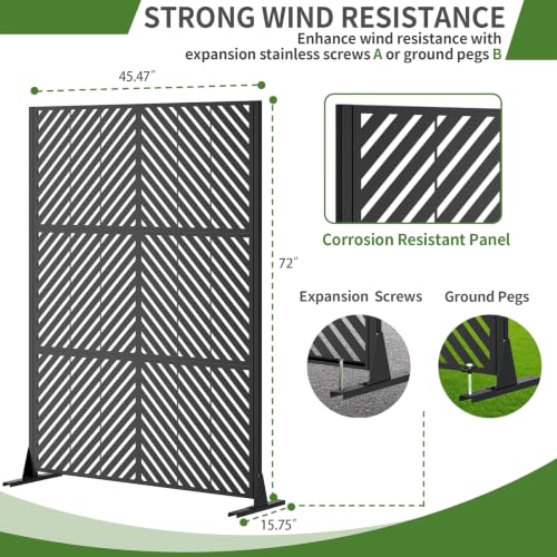 Metal Privacy Screen Outdoor Freestanding (Black / Rectangle B)