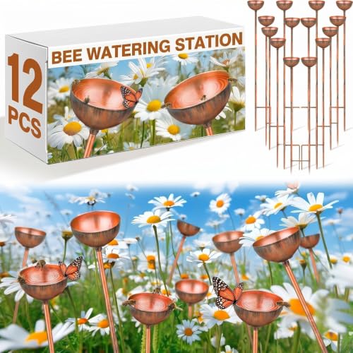 12 Pcs Bee Watering Station for Garden Bee Metal Watering Cups (Copper)