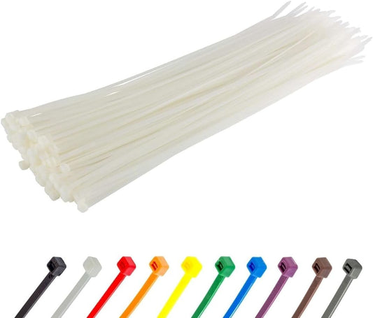 GTSE 10 Inch White/Clear Zip Ties, 100 Pack, 18lb Strength, UV Resistant Long Nylon Cable Ties, Self-Locking 10" Tie Wraps