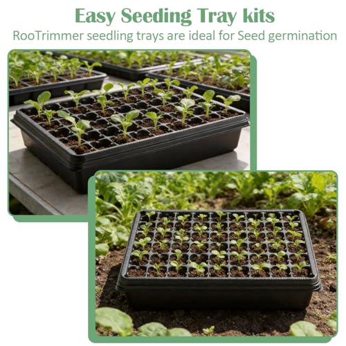 5 Pack Seedling Starter Trays No Holes and 5 Pack 54 Cell Seed Starter Trays Extra Deep 2.8" (54 Cells Plug Tray-5P+54 Cells Bottom Tray-5P)