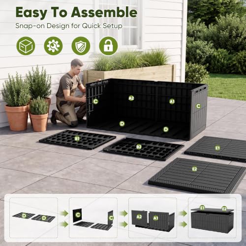 185 Gallon Deck Box Resin Outdoor Storage Box Waterproof (Black / 185 Gallon)