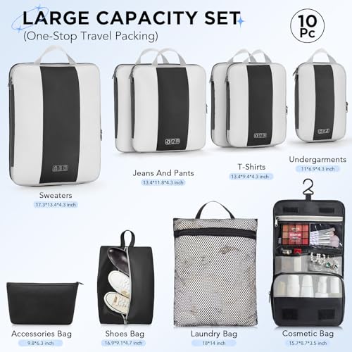 10 Set Compression Packing Cubes for Travel Essentials (Black)