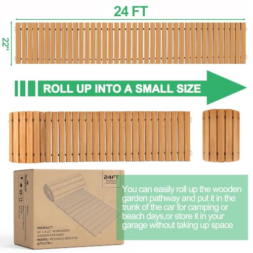 24' Wooden Garden Pathway (24ft (L) x 22in (W) / Natural-straight)