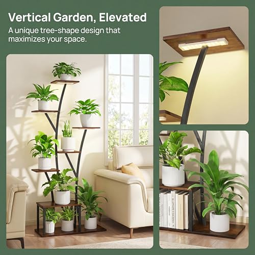 7 Tier Tall Plant Stand with Grow Light For Indoor Plants Growing 60in Indoor Flower Stand Tree (Black-60")