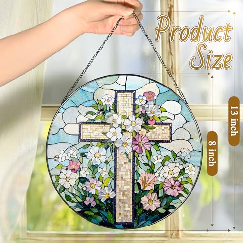 8'' Christian Stained Glass Suncatcher Ornament (Cross-c)