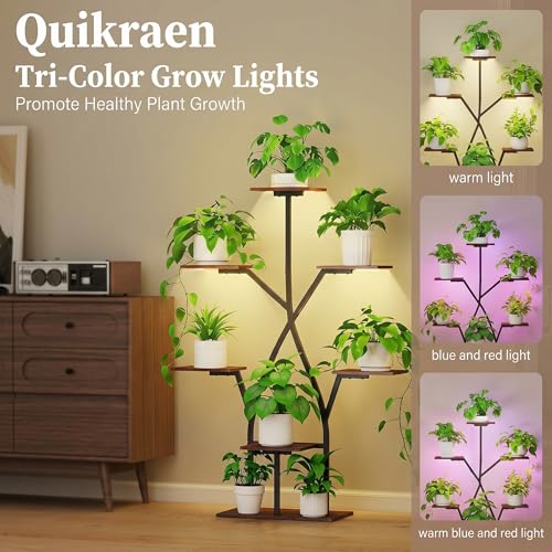 Plant Stand Indoor with Grow Lights 50" Plant Shelf Corner Lighted Plant Stands for Indoor Growing Multiple Metal 7 Tiered Large S (Black-50")