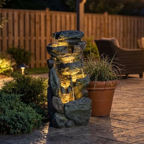 Rock Waterfall Fountain Outdoor (Grayrock31.5)