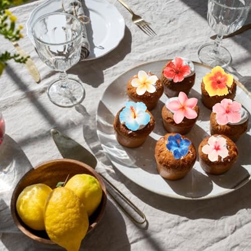 56 PCS Edible Flowers Cupcake Toppers Wafer Paper Flower Birthday Party Decorations Edible Hibiscus Wildflower Cupcake Picks for Baby Shower Wedding Birthday Party Cake Food Decorations Supplies (56 Count)