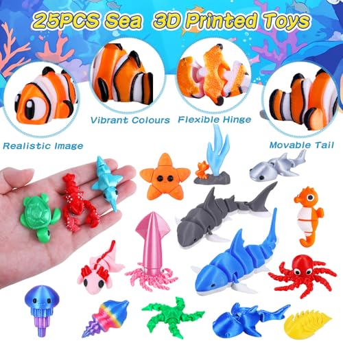 25 Pcs 3D Printed Ocean Animals Set (25Pcs-3D Ocean Animals)