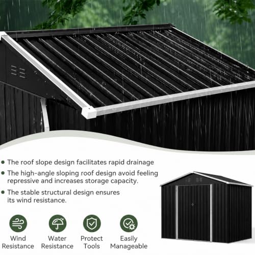 8x6 FT Shed Outdoor Storage Shed with Floor Black (Black / 8'x6')
